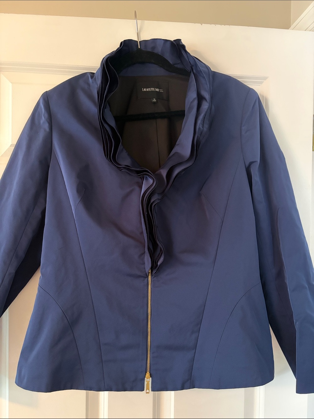 Lafayette 148 New York Navy Ruffled Collar Zip Jacket